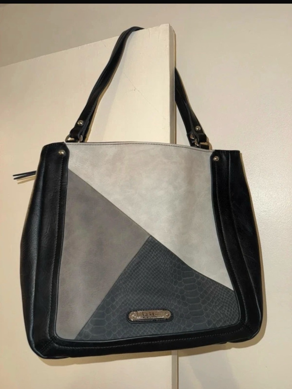 Nicole Miller Black and Gray Colorblock Shoulder Tote